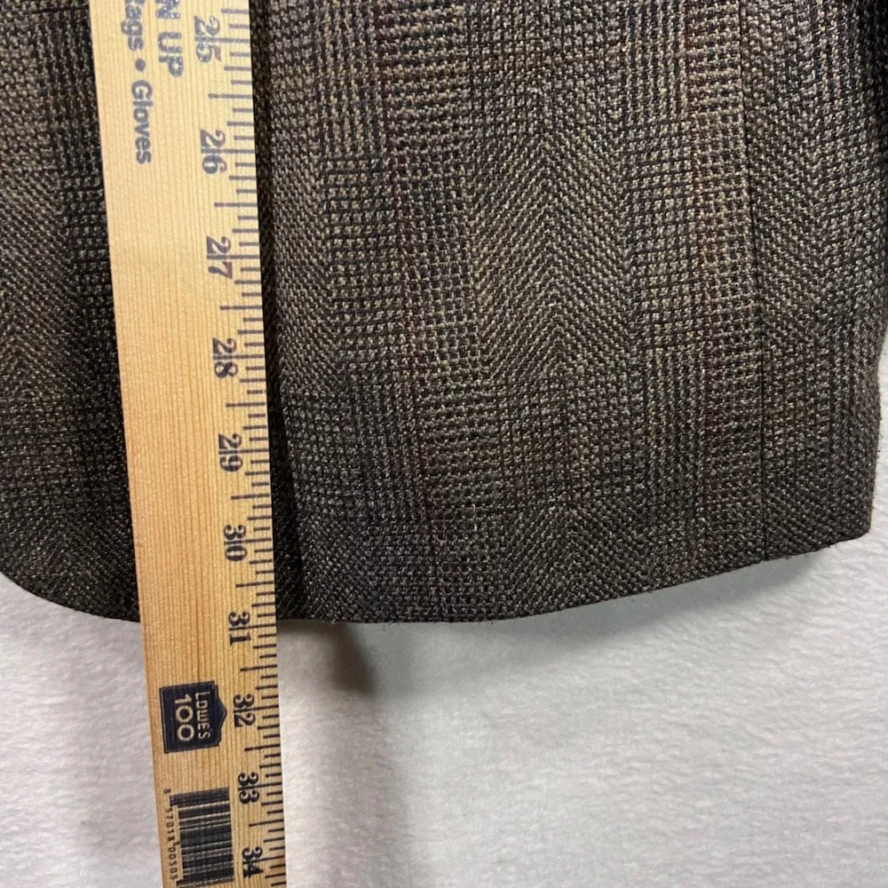Haggar Imperial Mens Blazer Jacket Glen Check Plaid Tweed‎ Wool Blend Brown USA